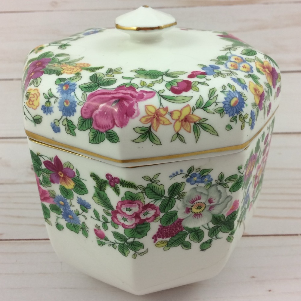 Crown Staffordshire Thousand Flowers Octagonal Covered Biscuit Jar Bone China